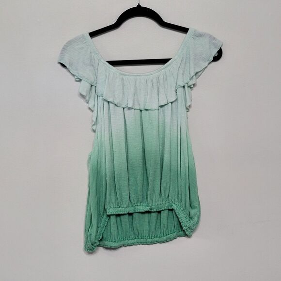 Free People Green Ombre Ruffle Off Shoulder Top Women’s Large GUC - Picture 4 of 9